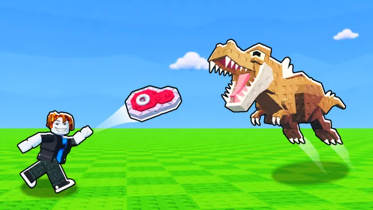 Official Roblox screenshot of a T-rex and sushi in Throw Food For Animals. Image: Roblox / Goofy Chupacabra